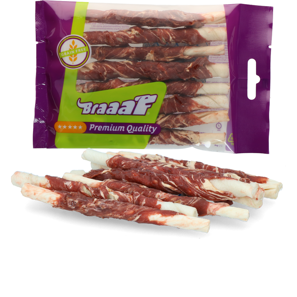Braaaf Rawhide Roll Sticks Lamb & Fish - 8 pcs