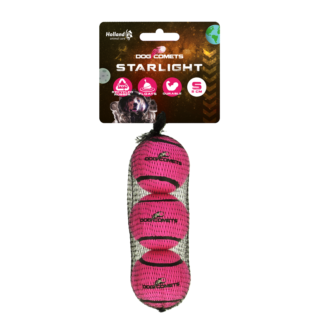 Dog Comets Starlight Tennis Ball S Pink (3-pack)