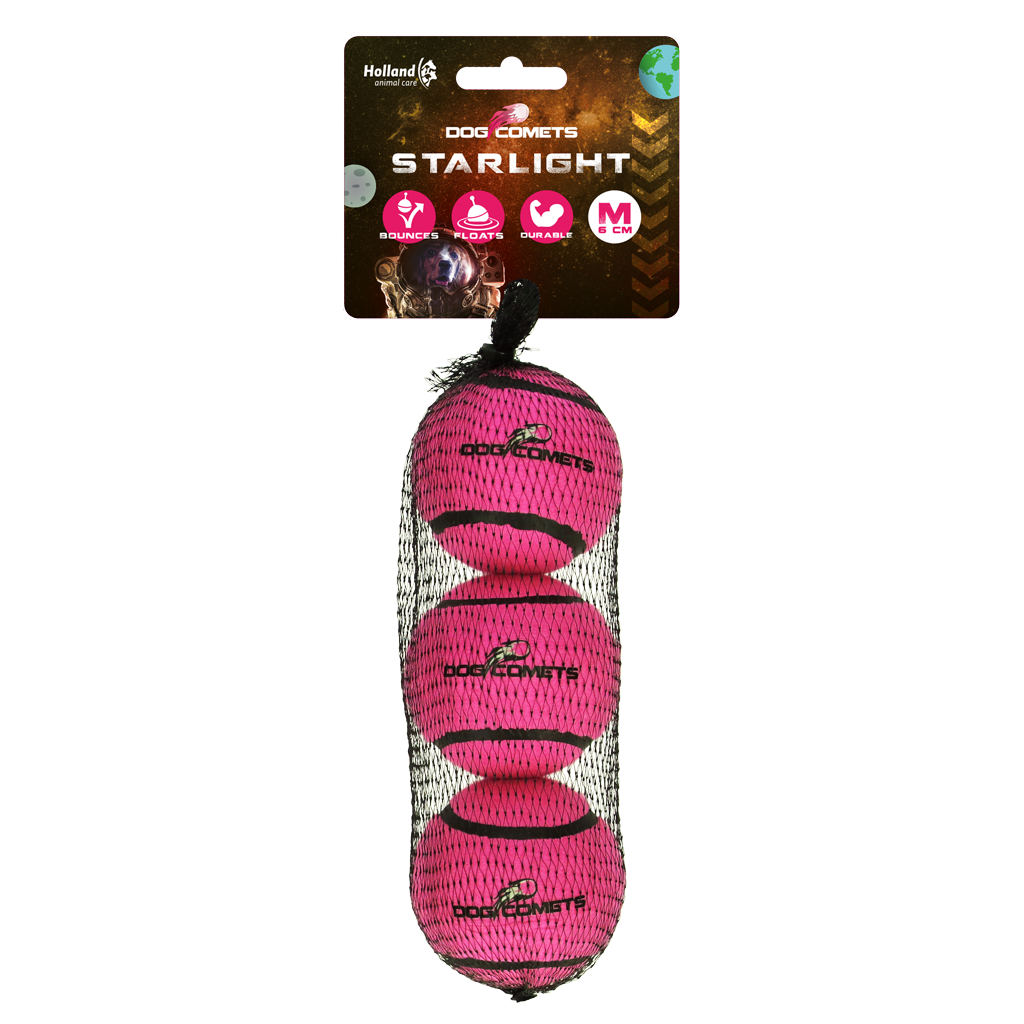 Dog Comets Starlight Tennis Ball M Pink (3-pack)