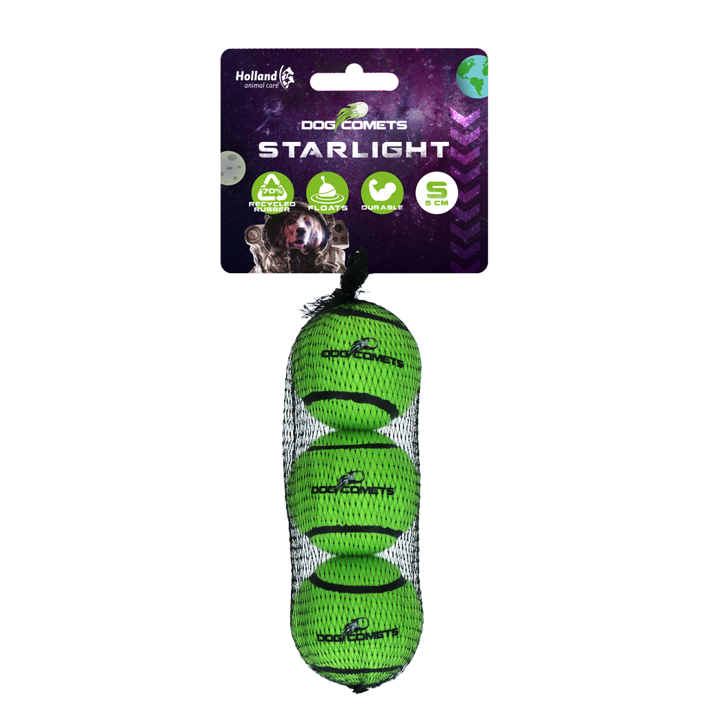 COME084AS Dog Comets Starlight Tennis Ball S Green (3-pack) - Image 1
