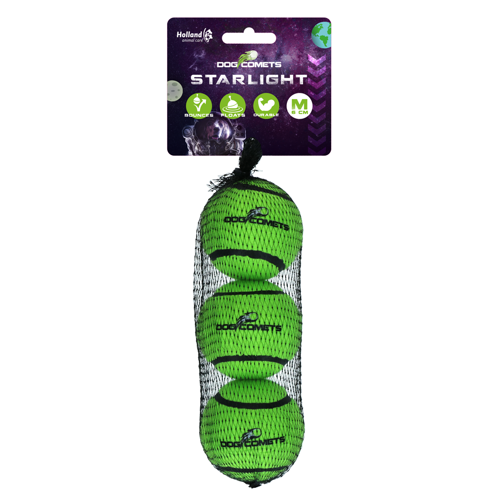 Dog Comets Starlight Tennis Ball M Green (3-Pack)