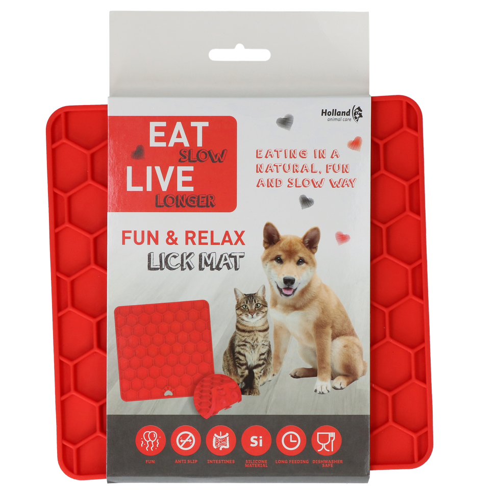 EATS060A Eat Slow Live Longer Lick Mat Honeycomb Red - Image 1