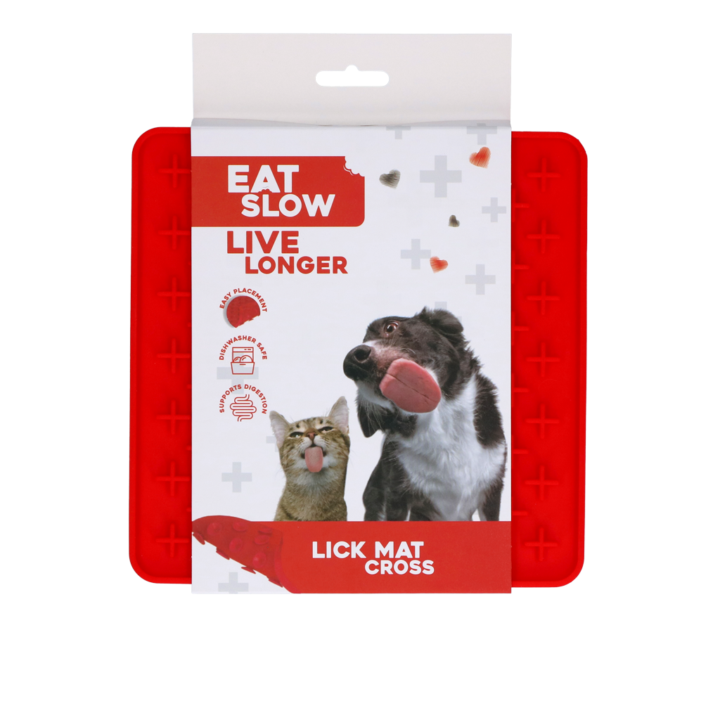 Eat Slow Live Longer Lick Mat Cross Red