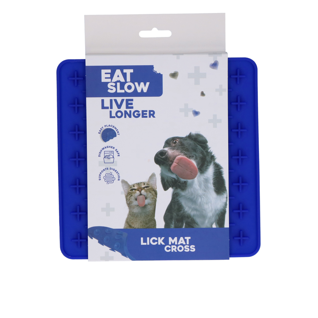 Eat Slow Live Longer Lick Mat Cross Blue