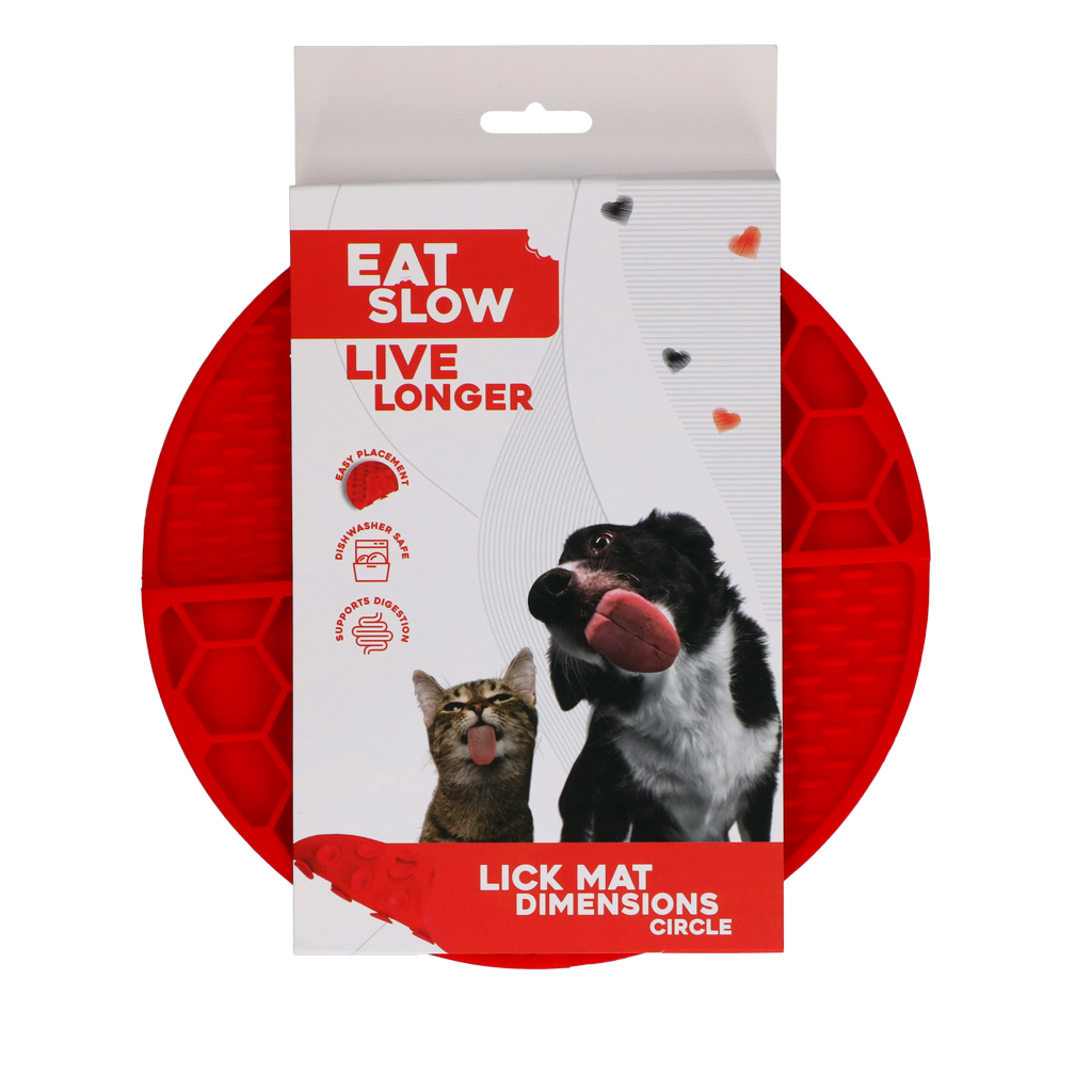 EATS063H Eat Slow Live Longer Lick Mat Dimensions Circle Red - Image 1