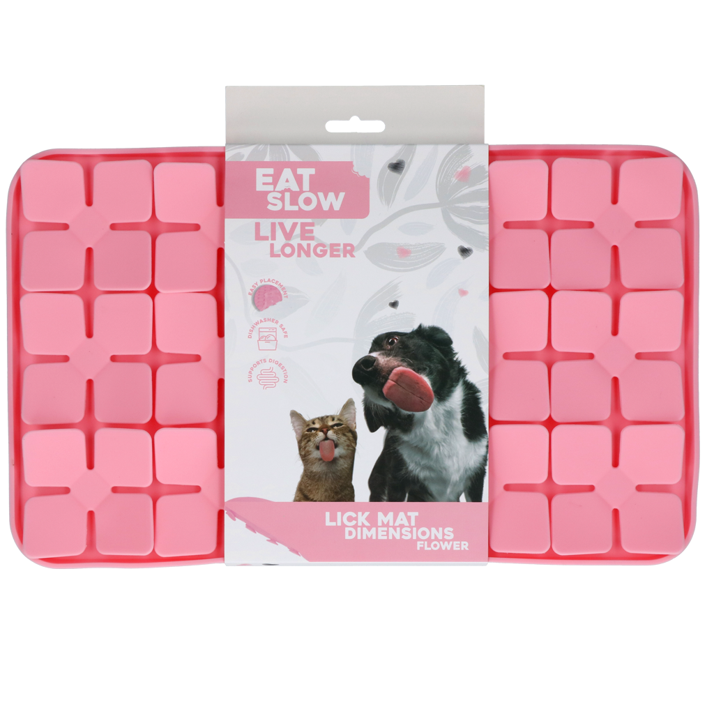 EATS063P Eat Slow Live Longer Lick Mat Dimensions Flower Pink - Image 1