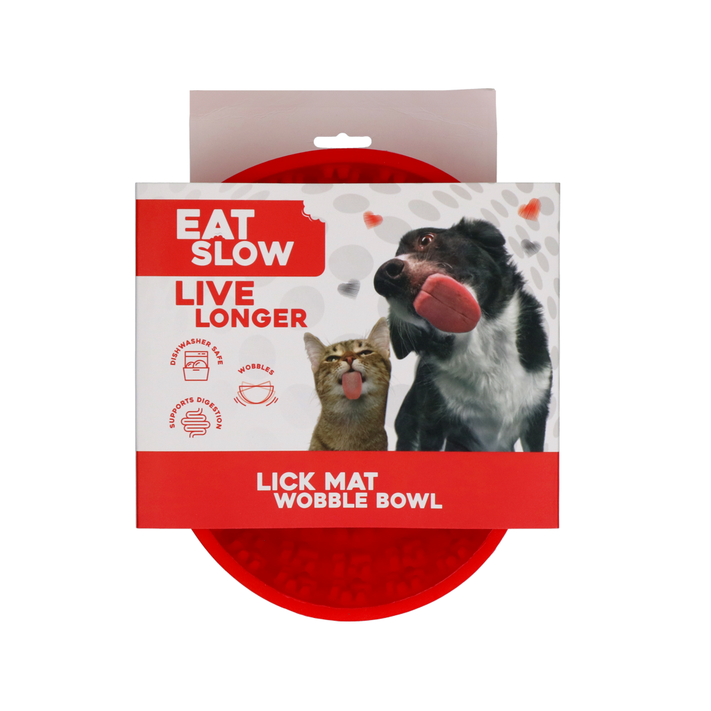 EATS064H Eat Slow Live Longer Lick Mat Wobble Bowl Red - Image 1
