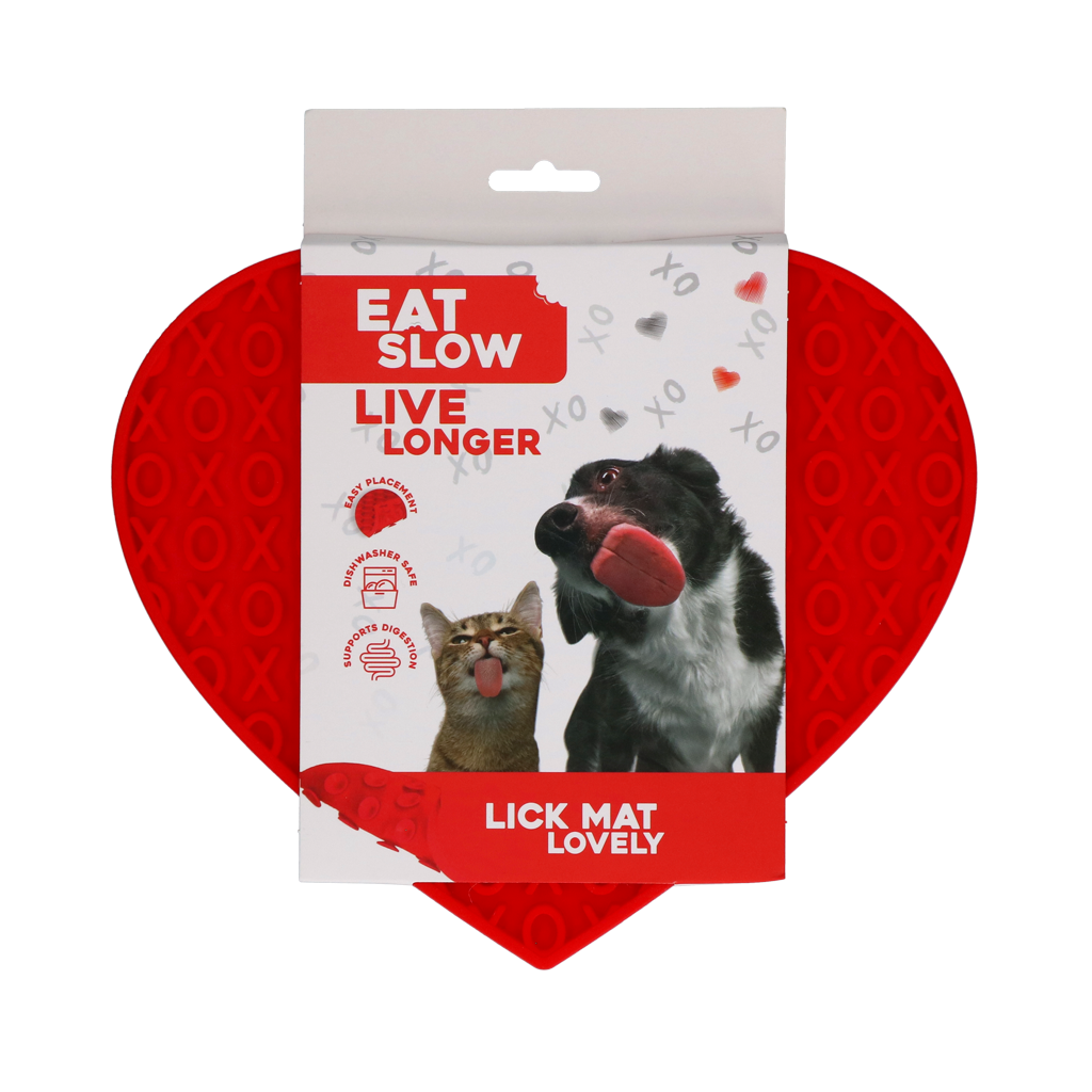 EATS065H Eat Slow Live Longer Lick Mat Lovely Heart Red - Image 1