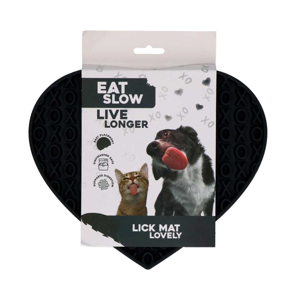 EATS065K Eat Slow Live Longer Lick Mat Lovely Heart Grey - Image 1