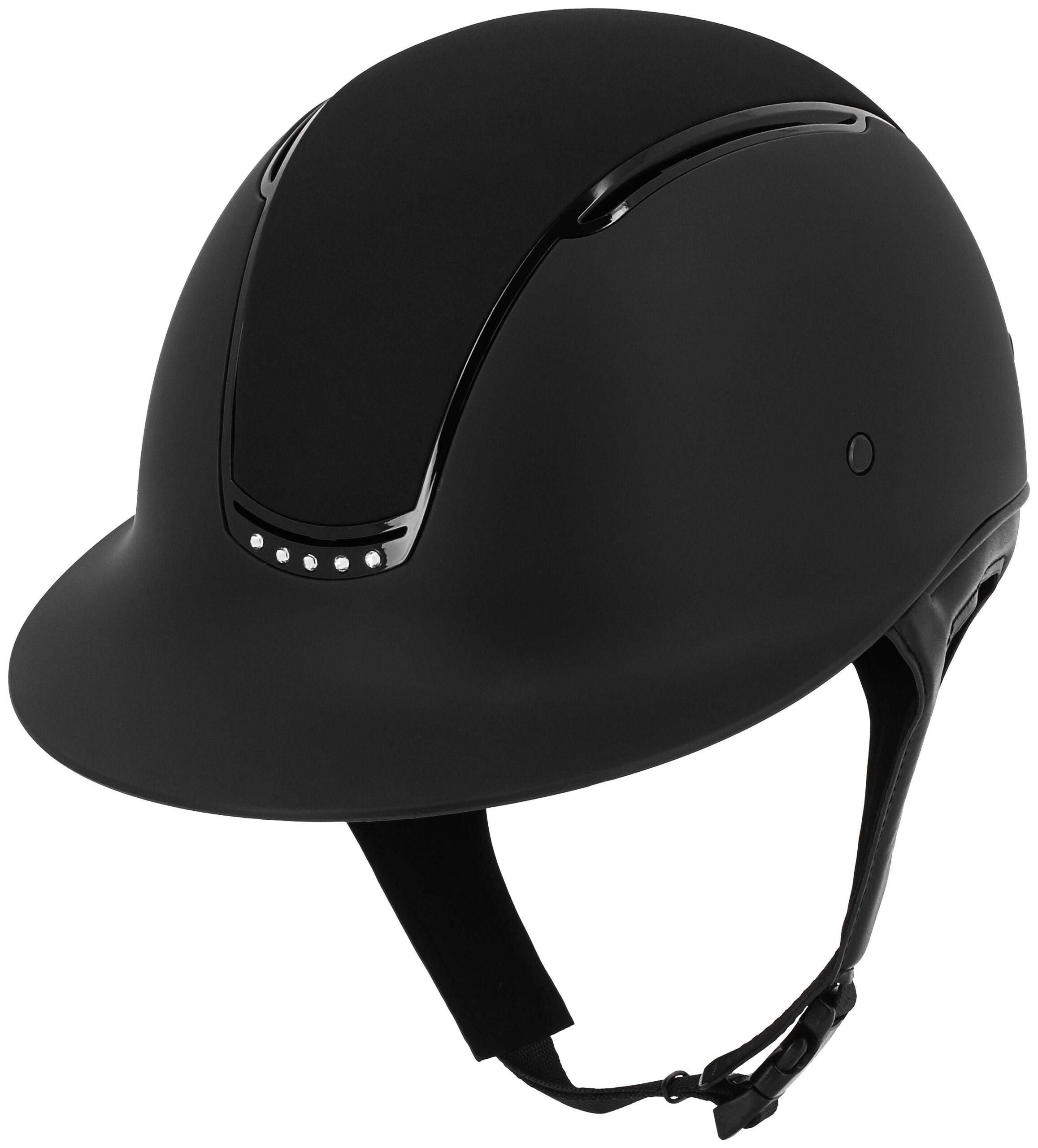 Wide visor with glossy black insert, 5 rhinestones, black fabric top EQUITHÈME – Soazy helmet
