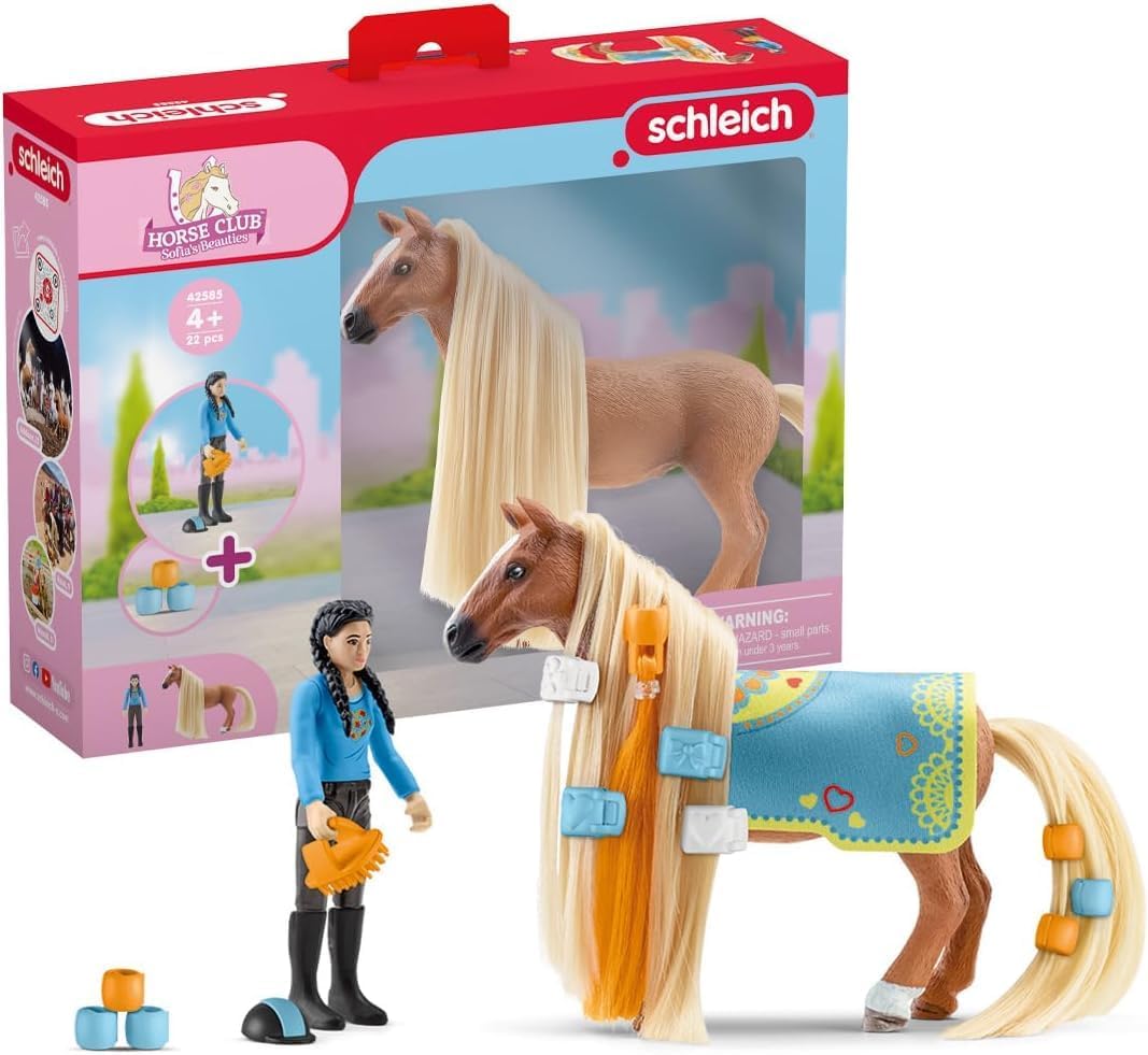61H1lGSyyBL._AC_SL1067_ SCHLEICH HORSE CLUB Horse Club Sofia's Beauties 18-Piece Horse Beauty Set - Image 1