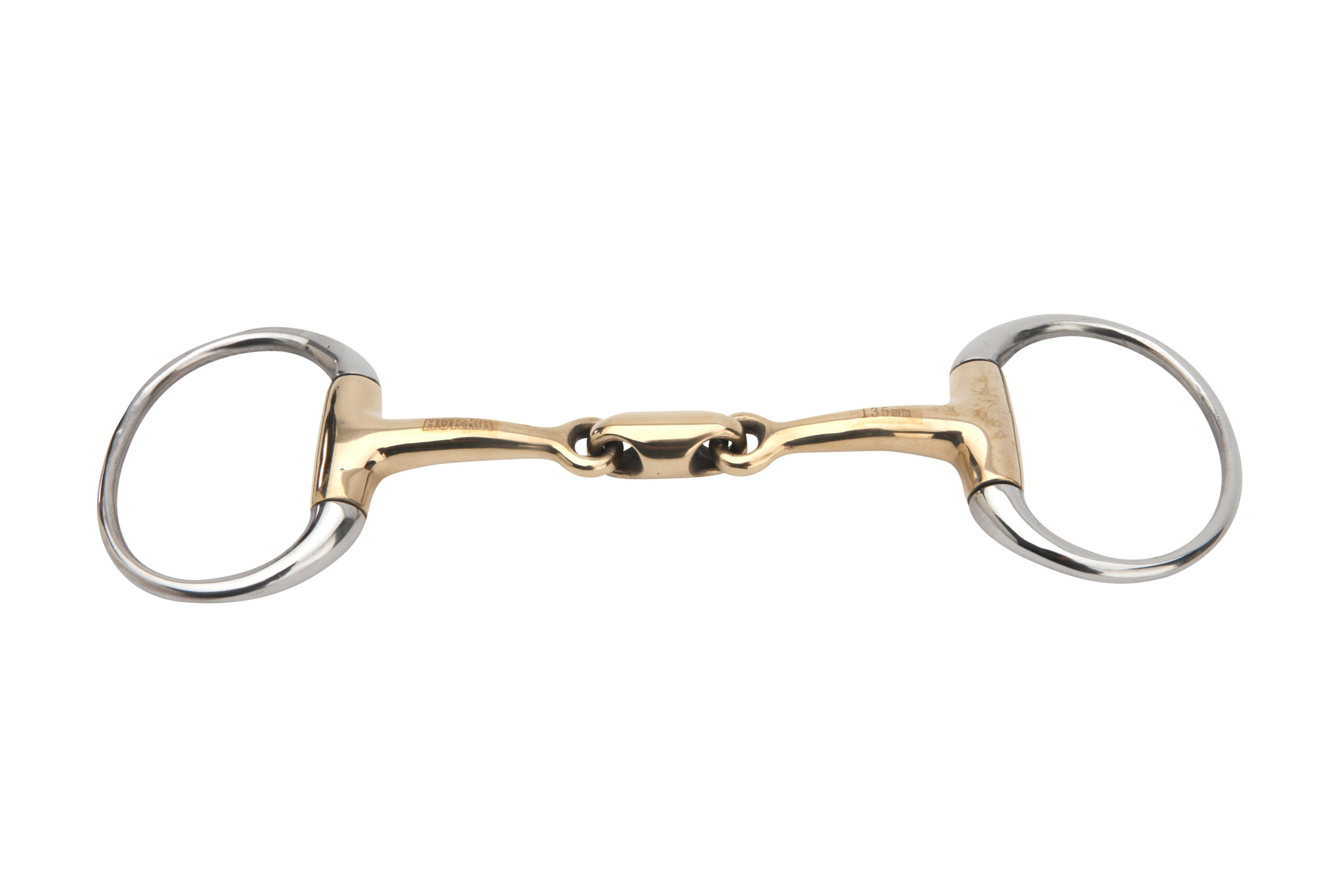 HORKA Eggbutt snaffle double JOINTED GOLD BRASS 14MM (9,5 cm)